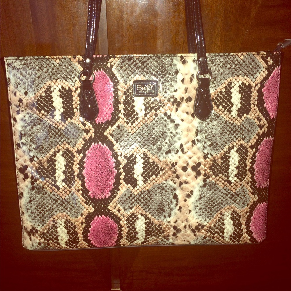 Beijo Patent Snakeskin Print Purse