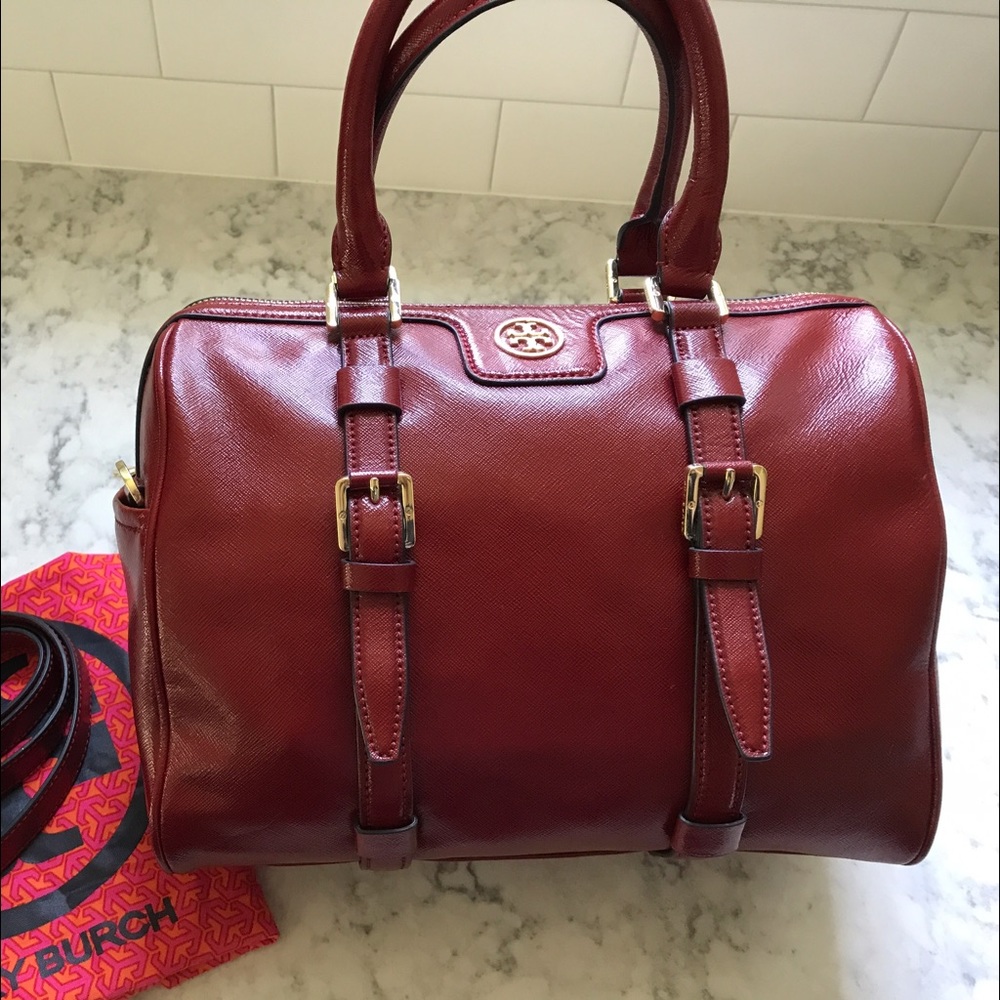 Tory Burch Red Leather Bowler Satchel