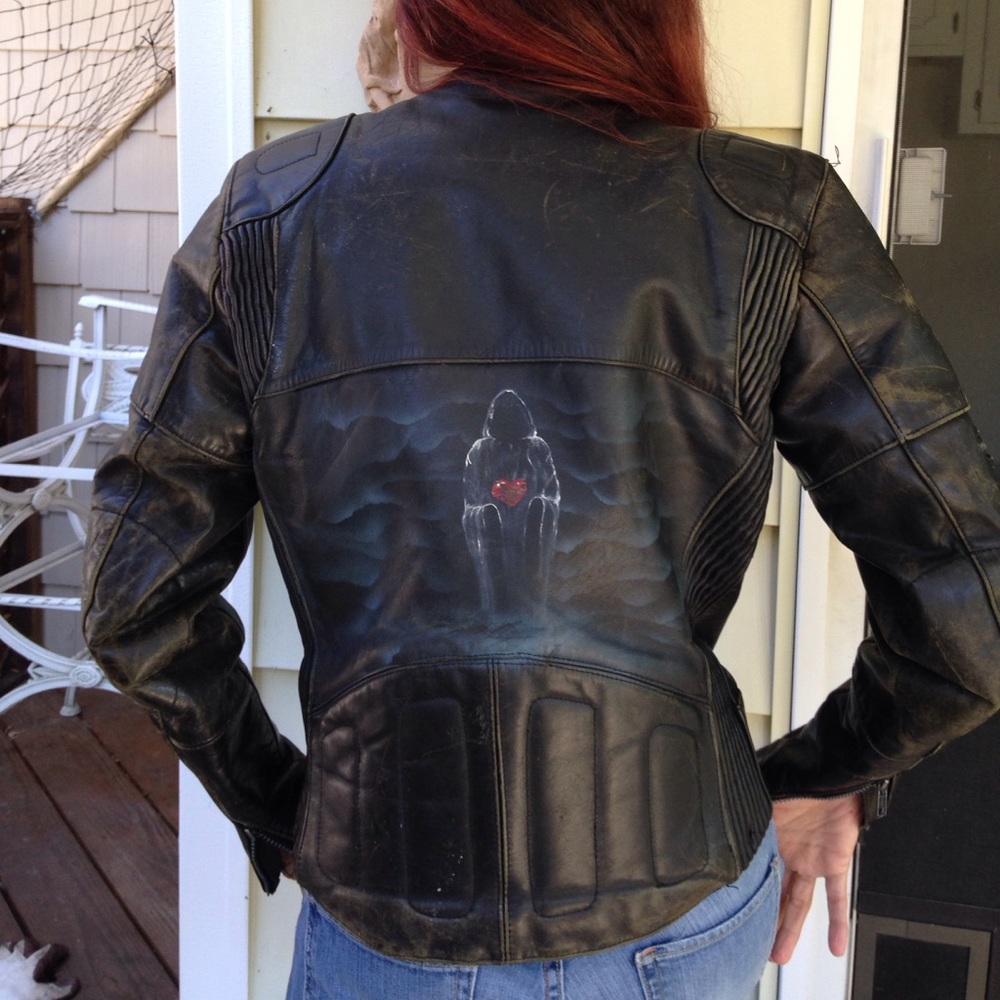 Hand Painted Leather Moto Jacket Vintage Amazing Goth Art to Wear Death S