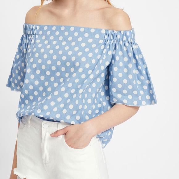 Polkadot off shoulder top w/ bellsleeve - Picture 3 of 5