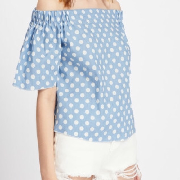 Polkadot off shoulder top w/ bellsleeve - Picture 2 of 5
