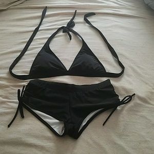Black Halter Bathing Suit Set