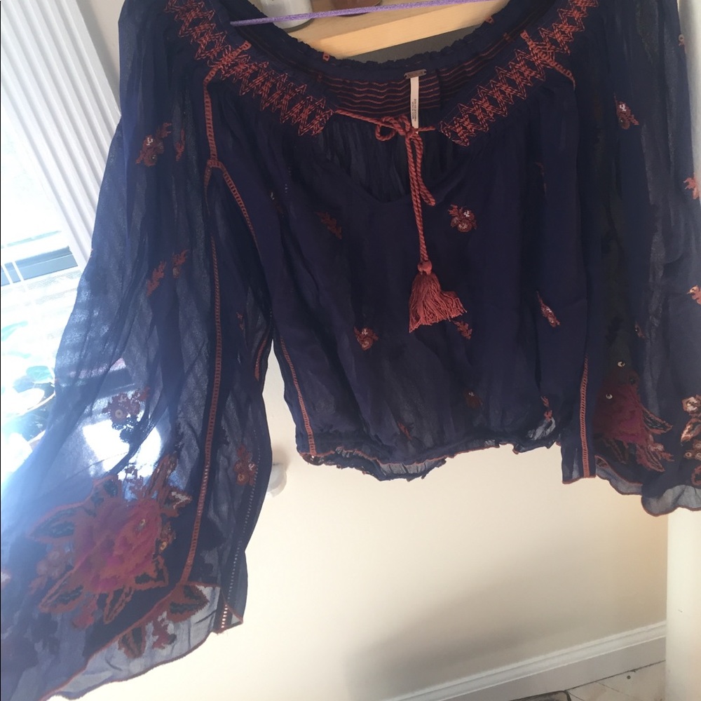 Embroidered free people bell sleeves blouse