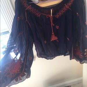 Embroidered free people bell sleeves blouse