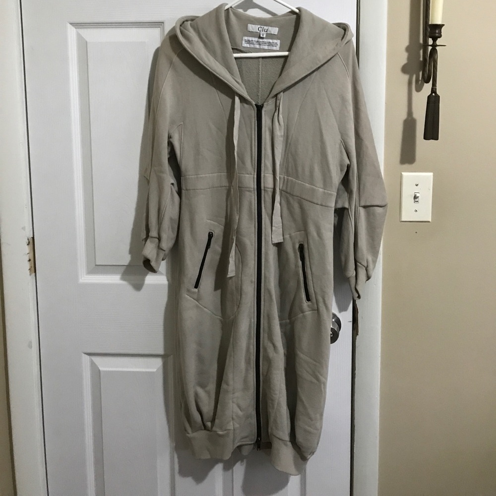 CLU long hooded jacket, size Small.