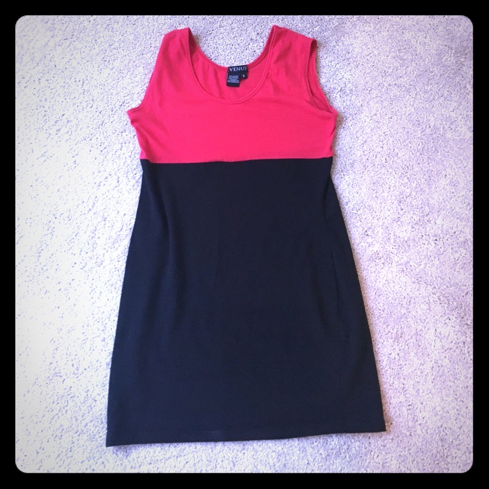 Black and red color block dress