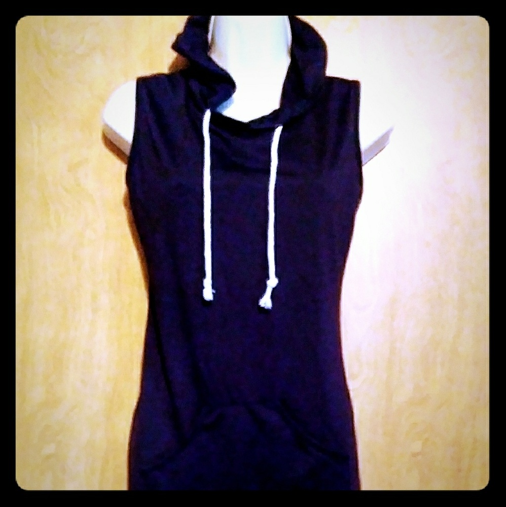 Navy hooded mini dress with pocket