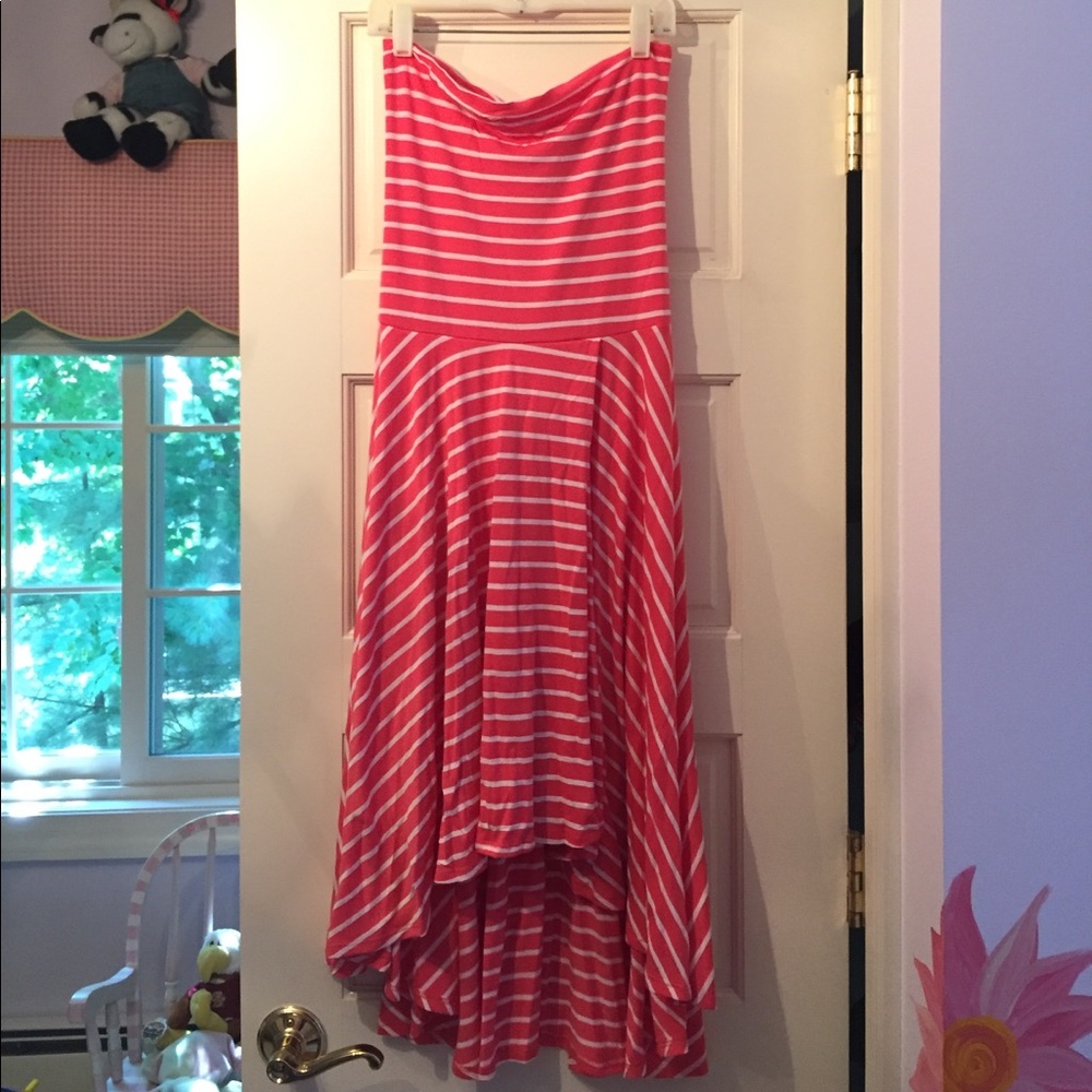High low multi way strapless stripe dress