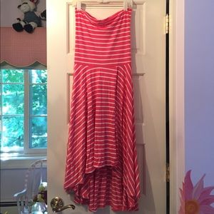 High low multi way strapless stripe dress