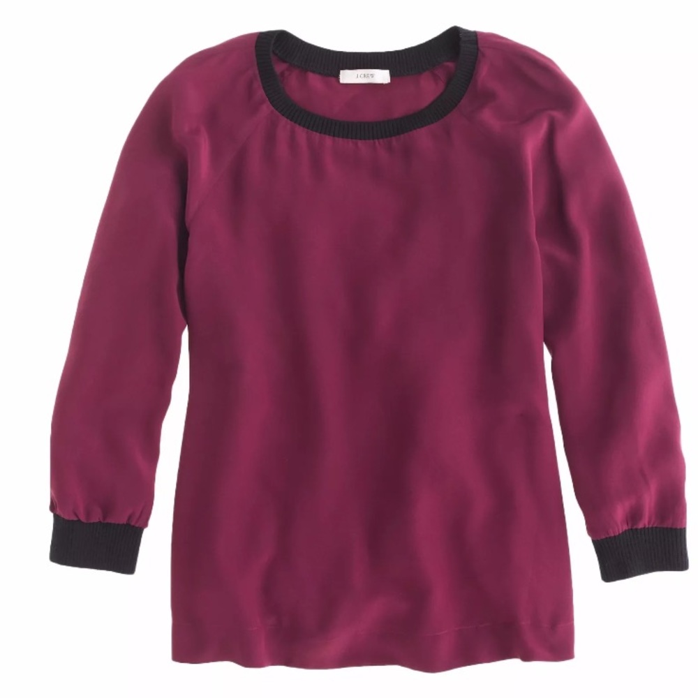 J. CREW Silk Sweatshirt Maroon Red Blue {C49} - Picture 2 of 3