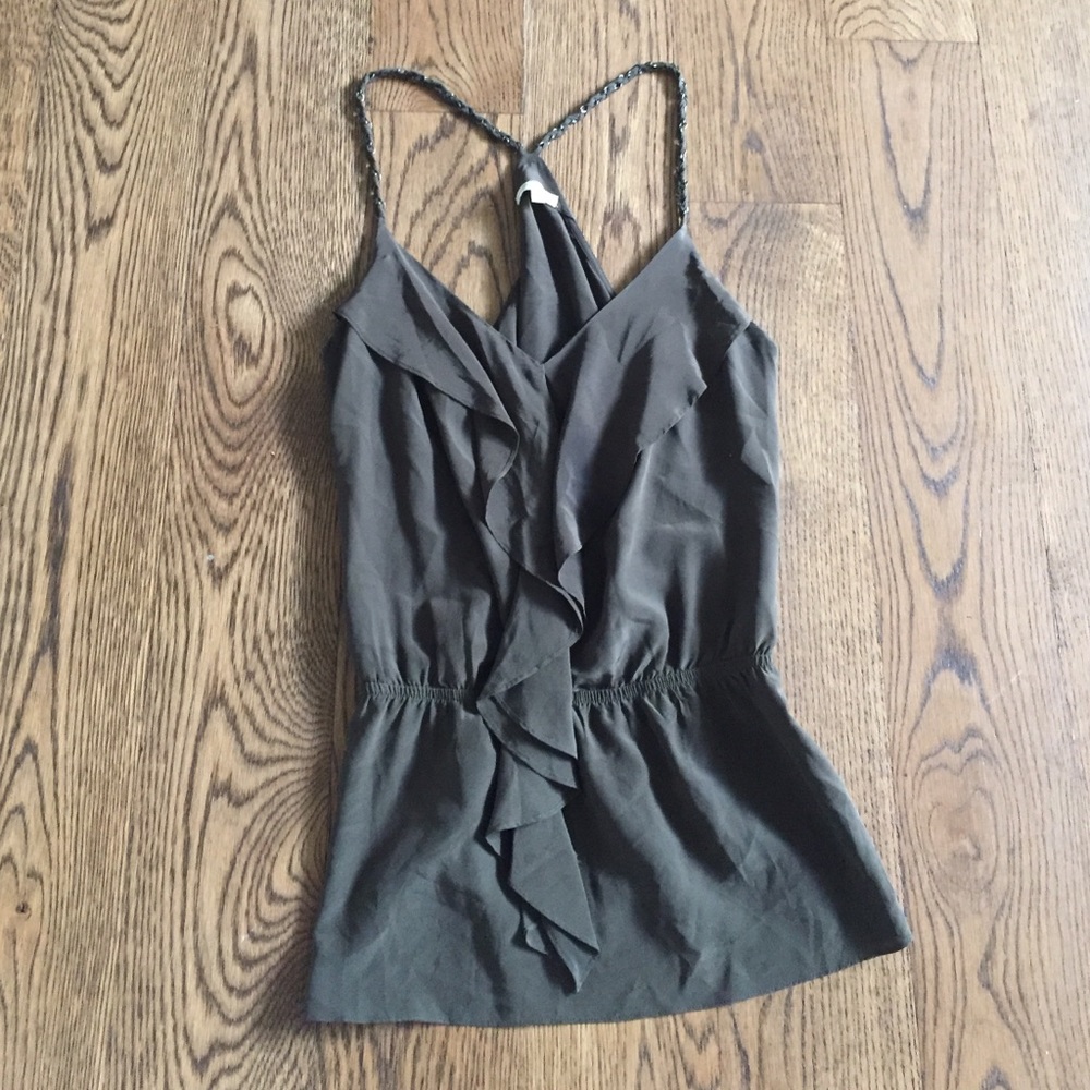 Stunning olive green silk like top