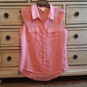 Sheer pink with polka dot button up shirt