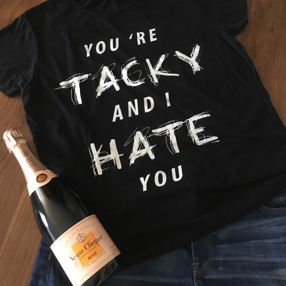 PARTY SALE! Black Slogan Tee, Size L