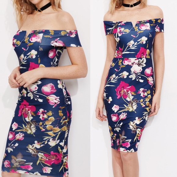 🖐🏼⭐️🆕HP🏆Bardot floral pencil dress - Picture 3 of 4