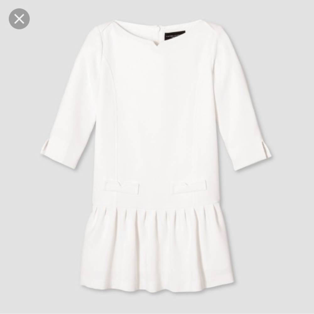 Victoria Beckham white drop waist dress.