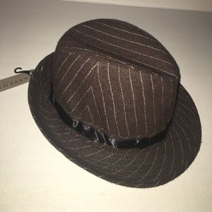 Brown and White pinstripe class Fedora