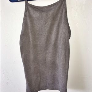 Gray Ribbed High-Neck Tank Top