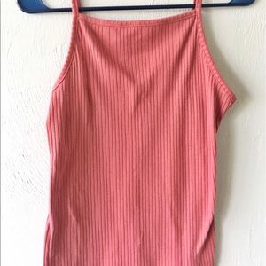 Blush Pink Ribbed High-Neck Tank Top