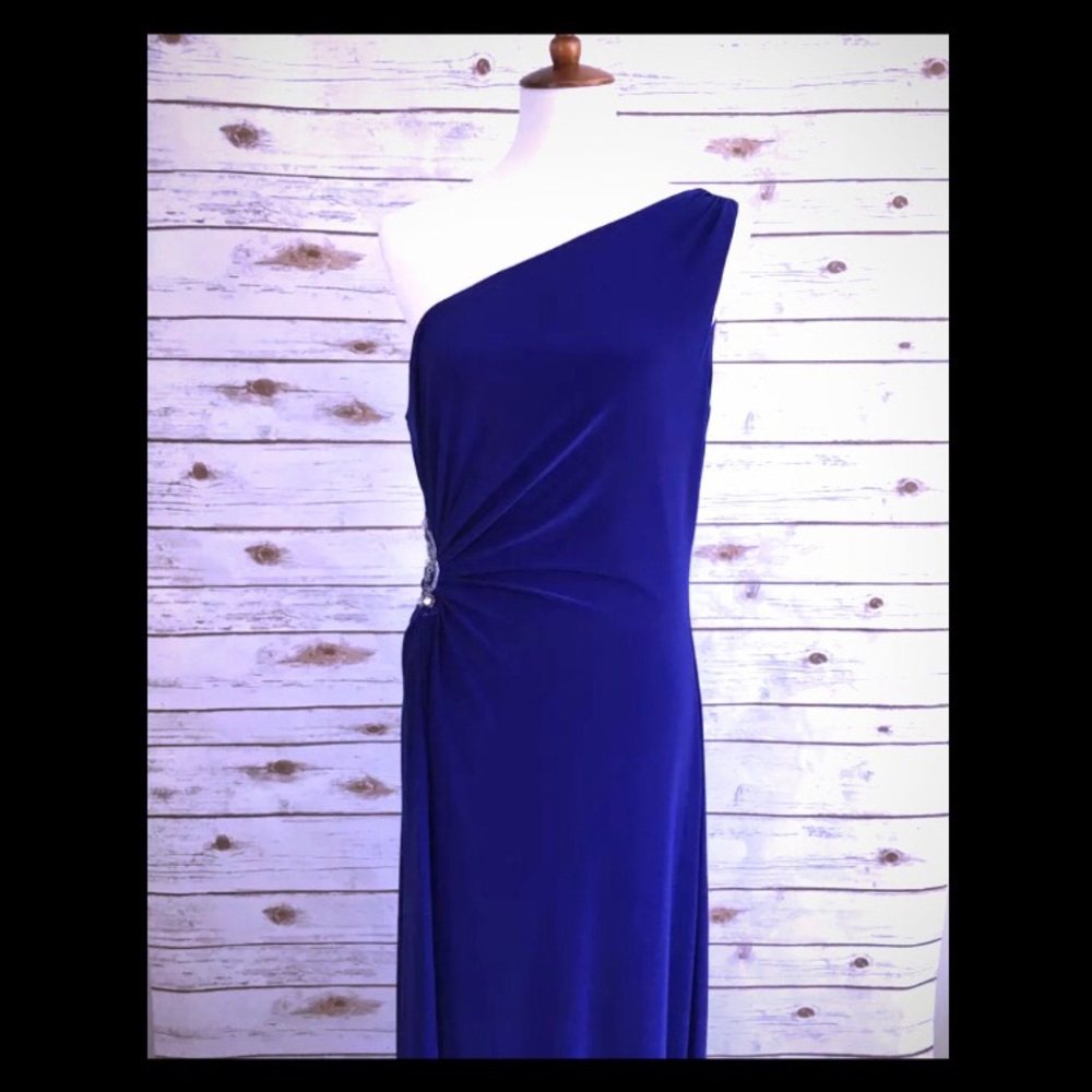 Eliza J One Shoulder Ruched Dress w/ Side Beading
