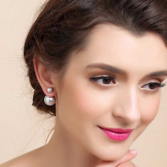 5 for $25 Double Sided White Pearl Stud Earrings - Picture 2 of 5