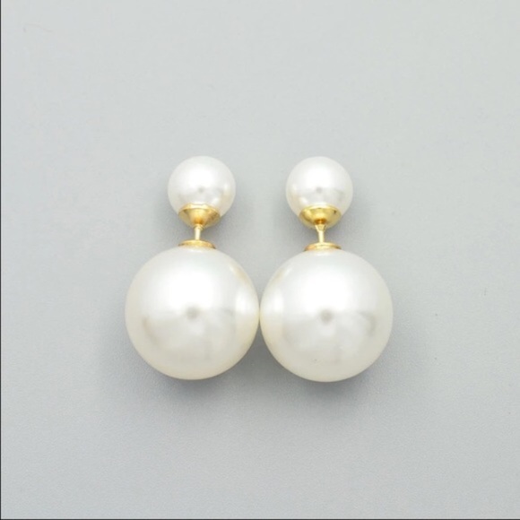 5 for $25 Double Sided White Pearl Stud Earrings - Picture 3 of 5