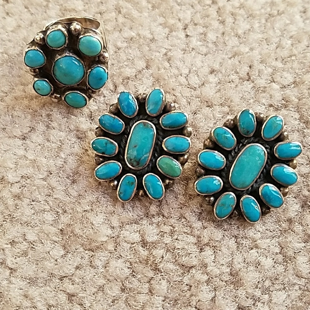 Sterling silver and turquoise ring and earrings