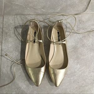 Gold Zara Lace Up Flats
