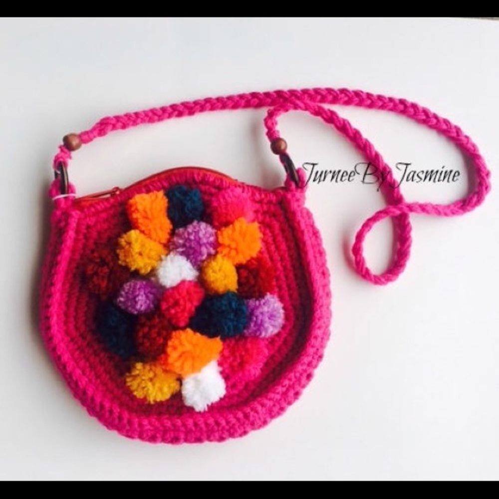 Colorful Crochet Pom Pom Cross Body