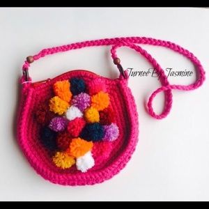 Colorful Crochet Pom Pom Cross Body