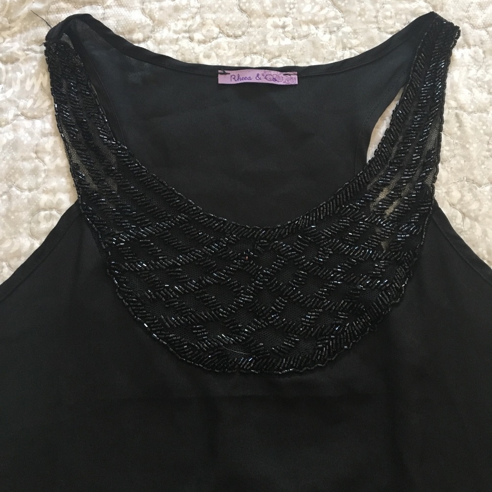 Black Embelished Bib Tank Top