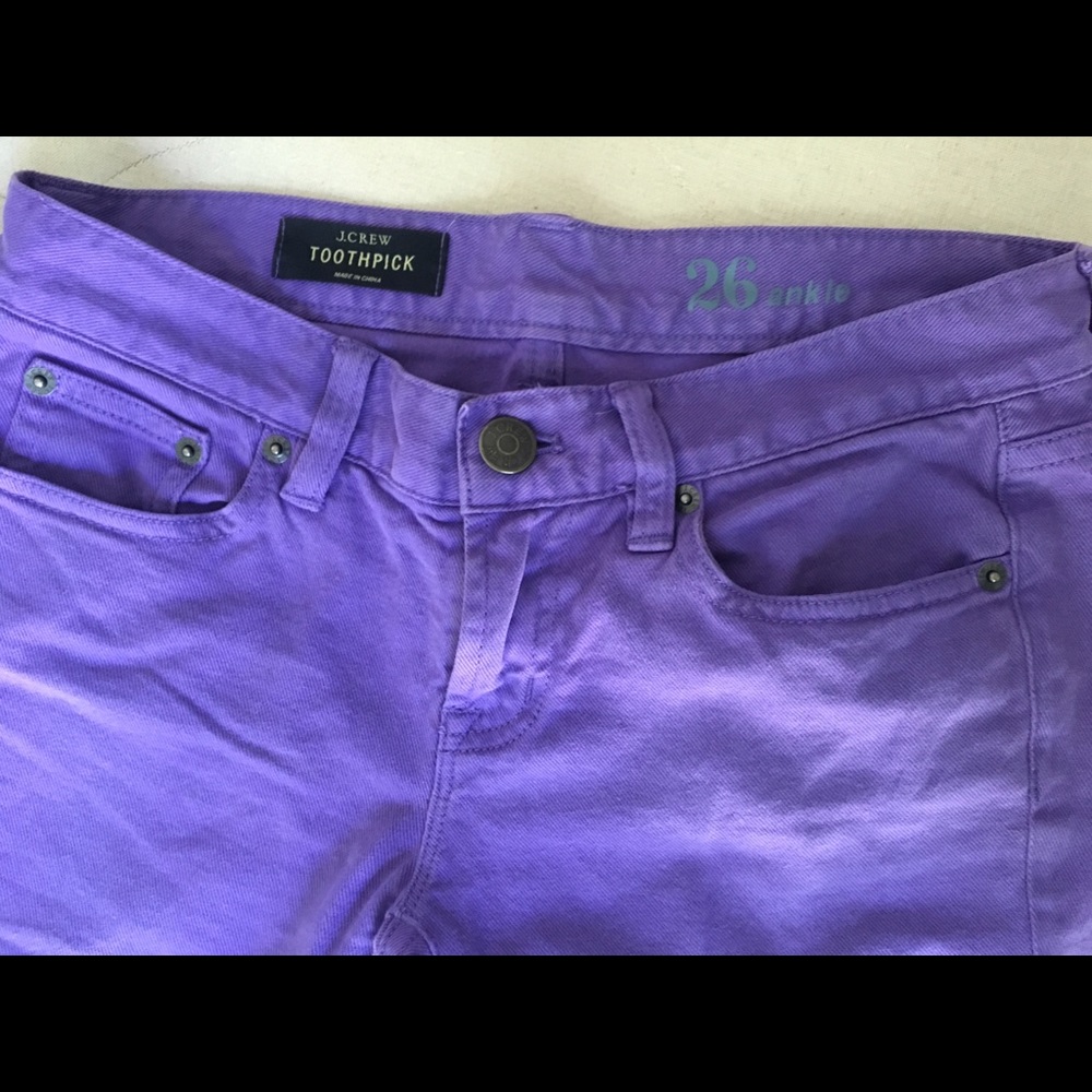 J Crew toothpick ankle Jean. Lilac. Size 26.