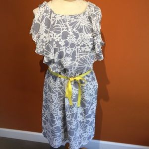 Grey and white tank dress with fly away sleeves