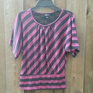 Pink and black striped top with lace back