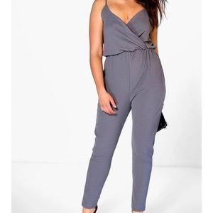 Boohoo Anna Crepe Front Wrap Jumpsuit/Romper