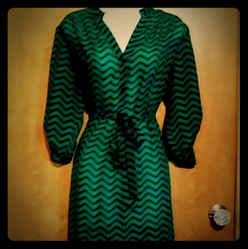 Green & black sheer dress with belt