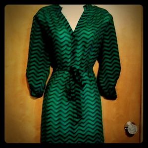 Green & black sheer dress with belt