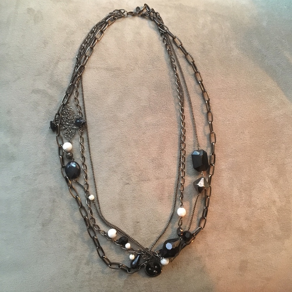 BLACK & GUNMETAL MULTI CHAIN NECKLACE