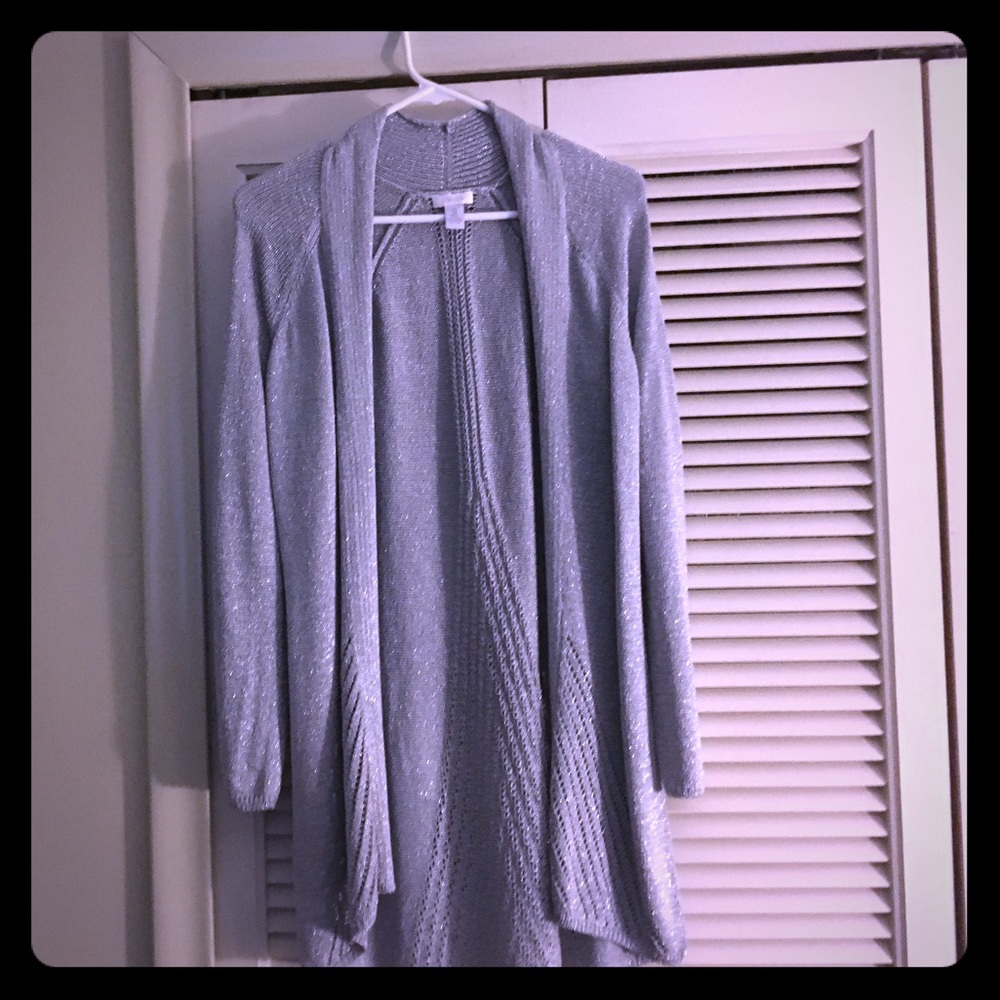 Stylish silver shimmery sweater.