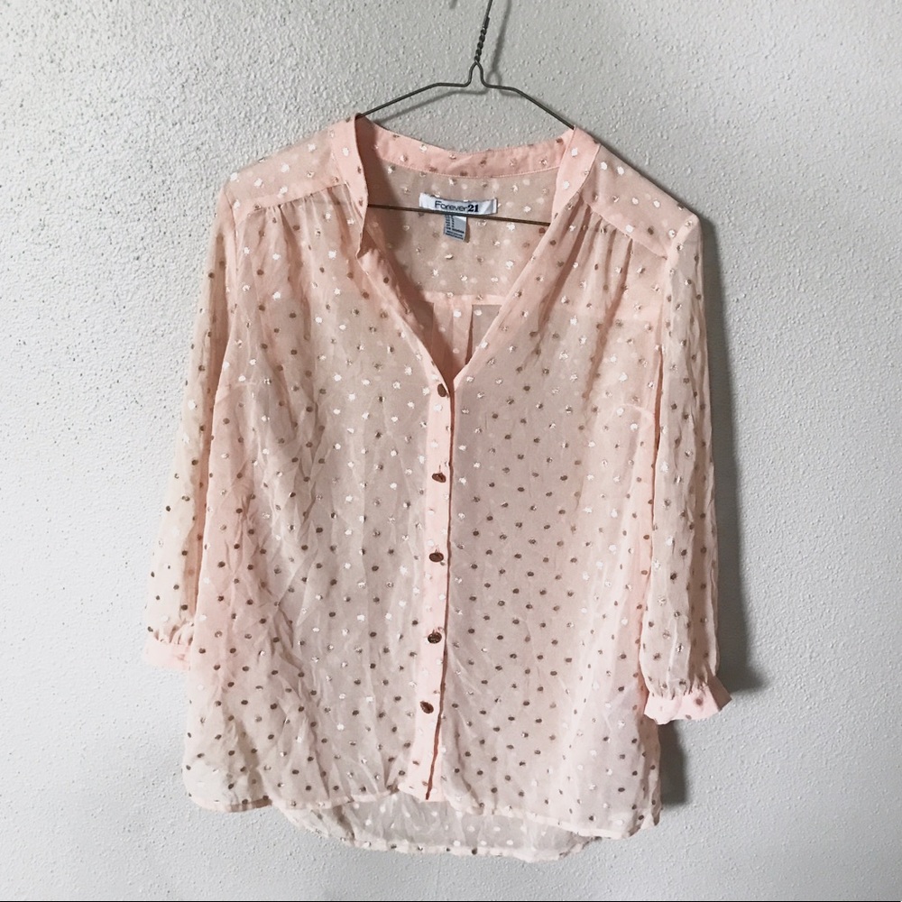 F21 Peach and Gold Polka Dot Top