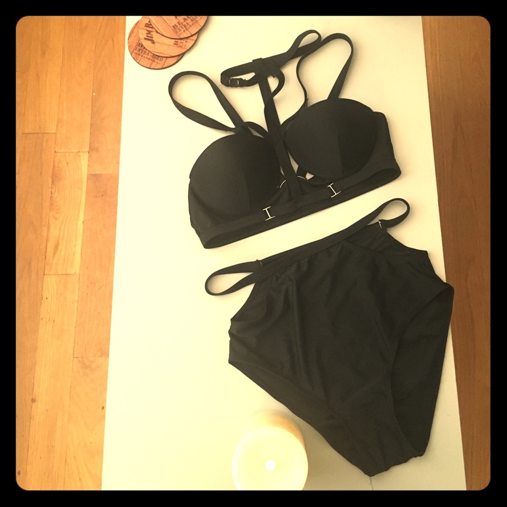 Black Two piece strapped bikini