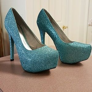 Turquoise sparkly high heels