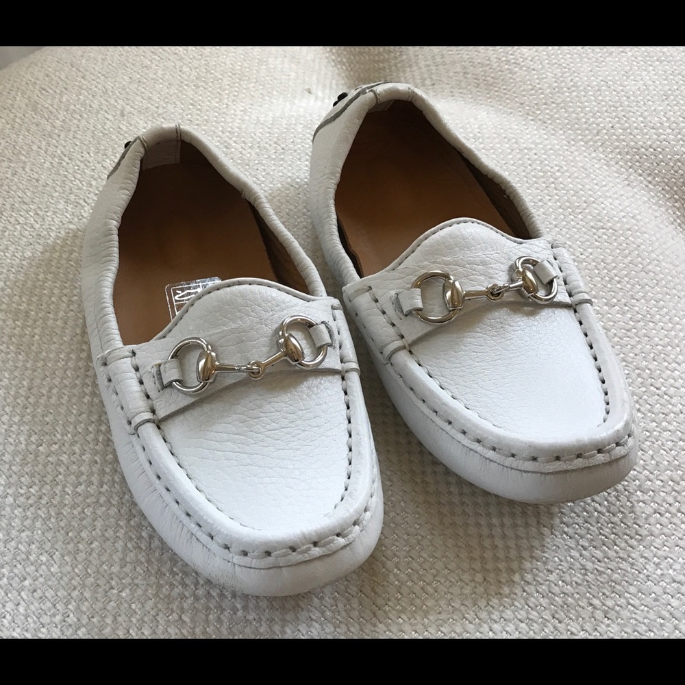 Gucci white leather horsebit loafer