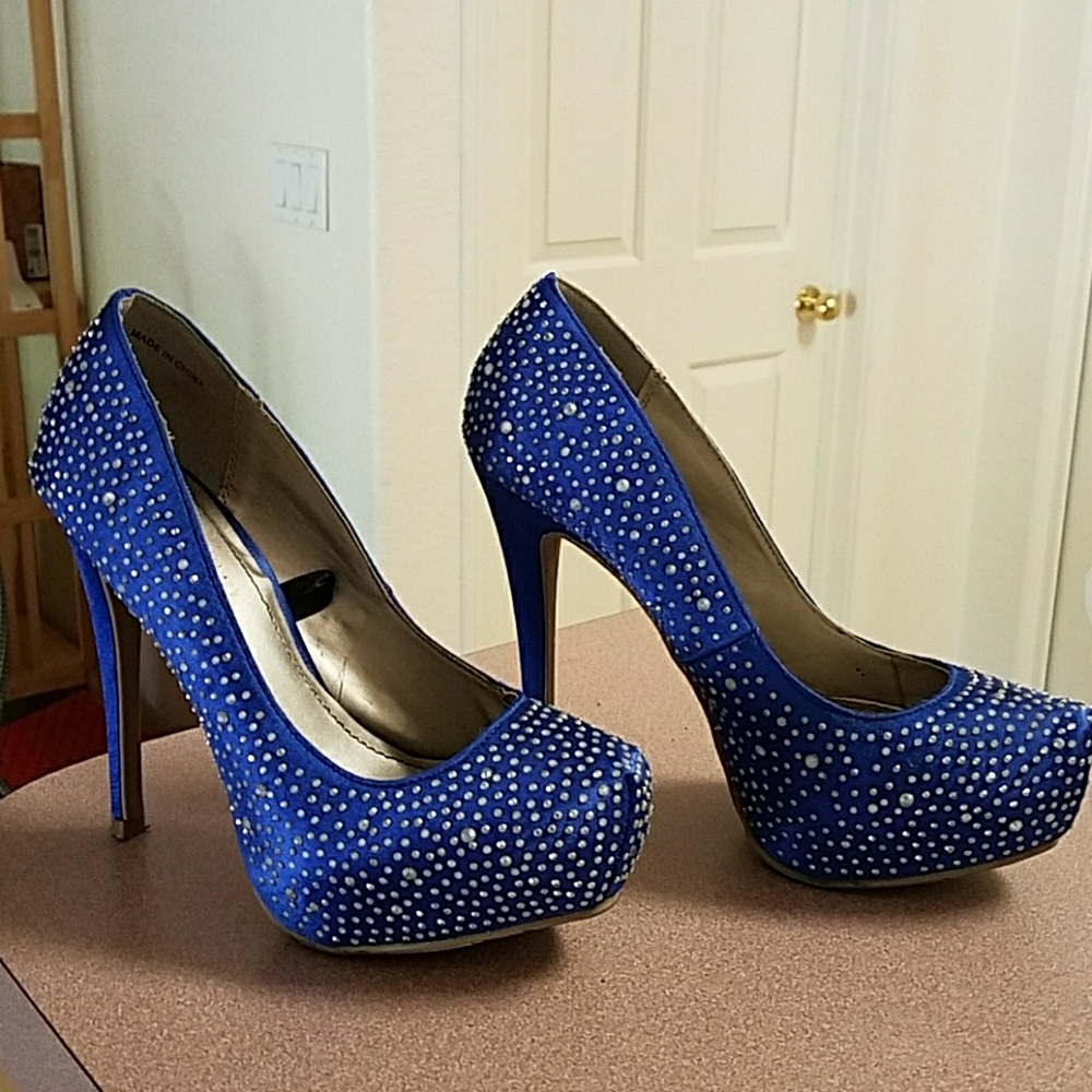 Blue sparkly high heels