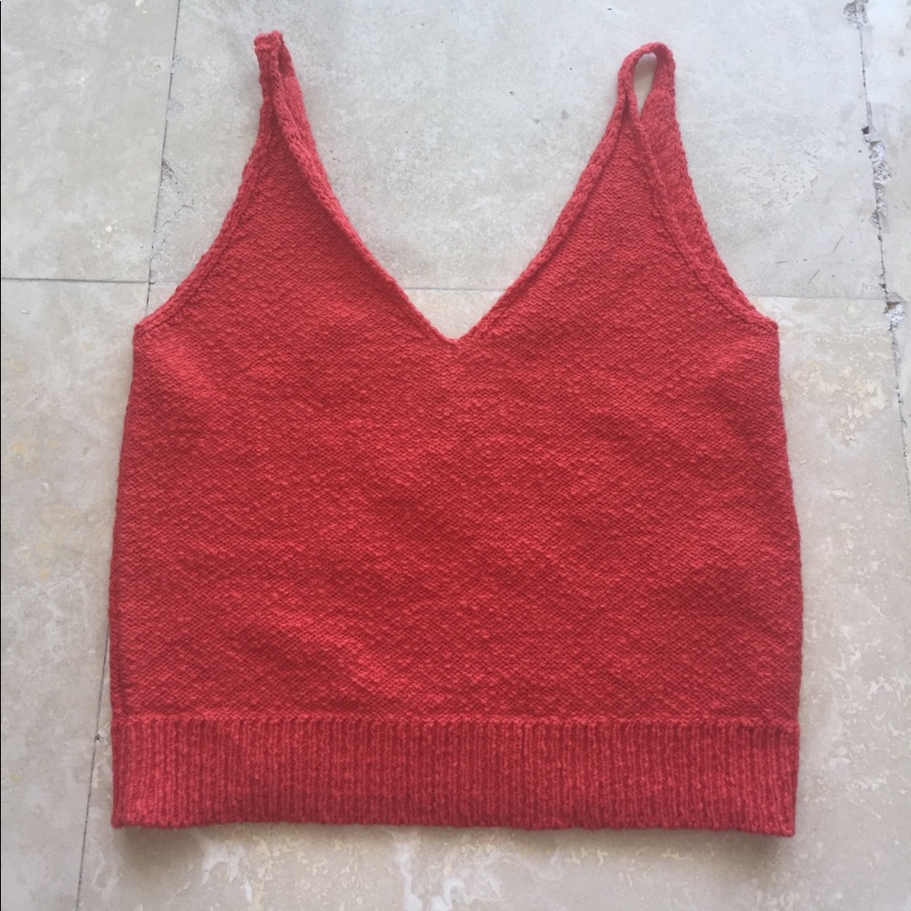 Zara cropped coral red knit tank