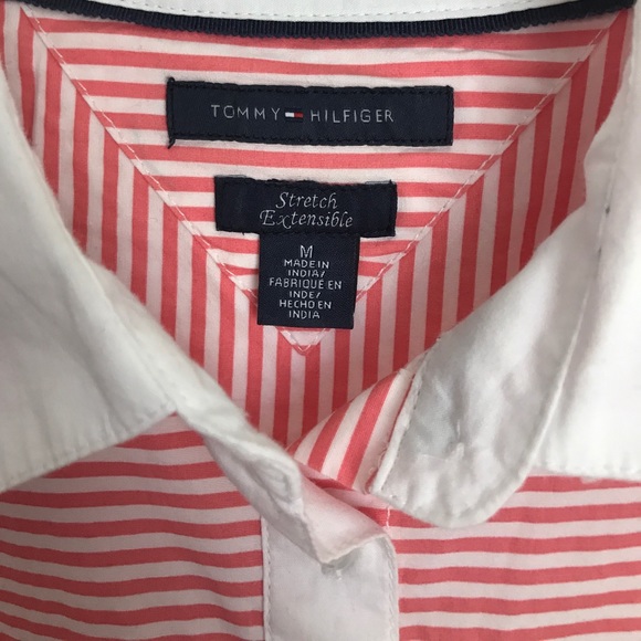 Tommy Hilfiger Button Down Shirt Coral & White - Picture 2 of 3