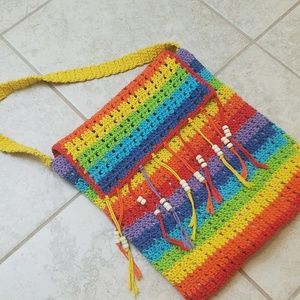 Vintage Handmade Rainbow Crochet Crossbody Purse