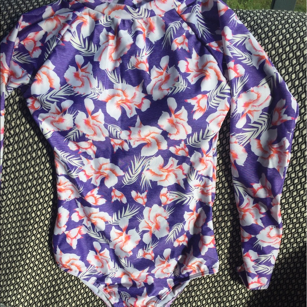 Floral long sleeve one piece bathing suit