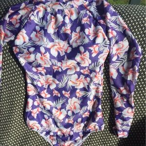 Floral long sleeve one piece bathing suit