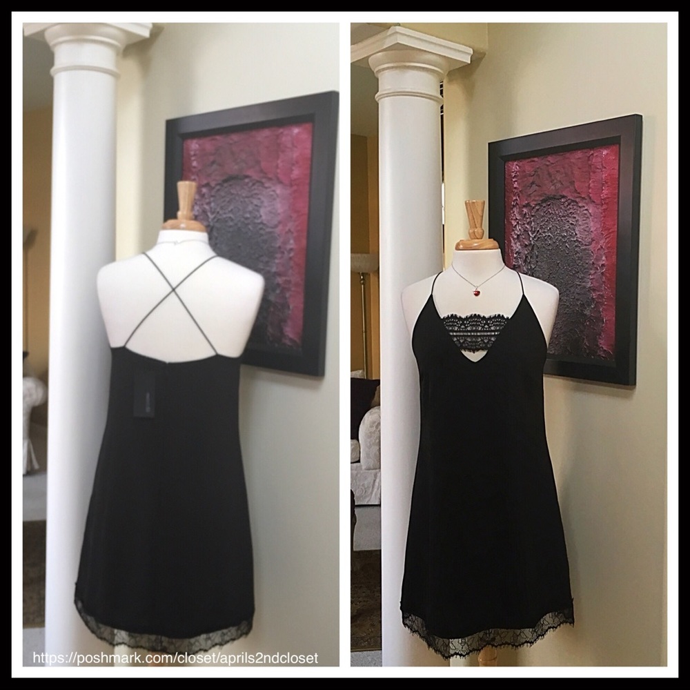 19 COOPER VEGAN LEATHER STRAPS BLACK SLIP DRESS - Picture 3 of 6