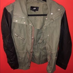 H&m army green and faux leather jacket